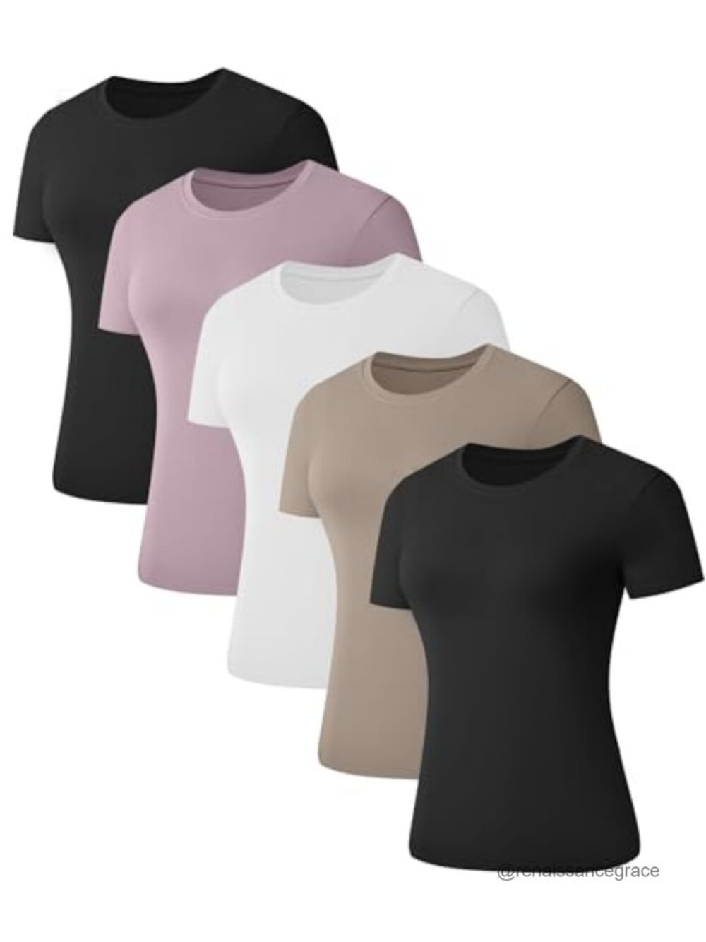 Women's Short Sleeve Crew Neck Slim Fit Stretch Basic Tee Top